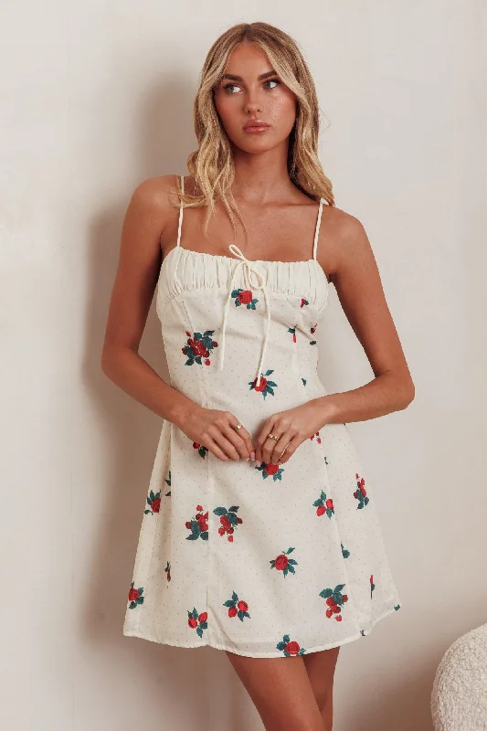 Clara Gathered Bust Mini Dress Rose Beige Geometric