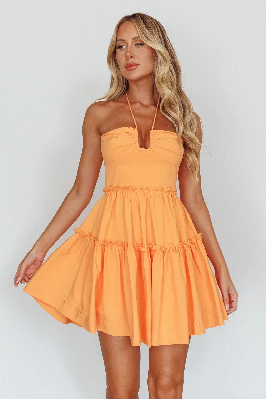 Sherbet Sunset Tied Neck Mini Dress Orange Monochromatic All - in - one