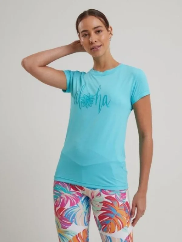 Women's Dri-Fit T-Shirt ALOHA Graphic - OCEAN BLUE Cozy Women's Winter