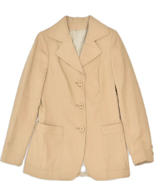 VINTAGE Womens 3 Button Blazer Jacket UK 10 Small Beige Classic Bohemian Women's Free
