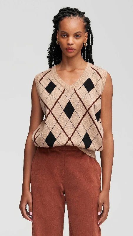 Argyle Vest in Wool-Cashmere | Camel Multi Modern Women's 