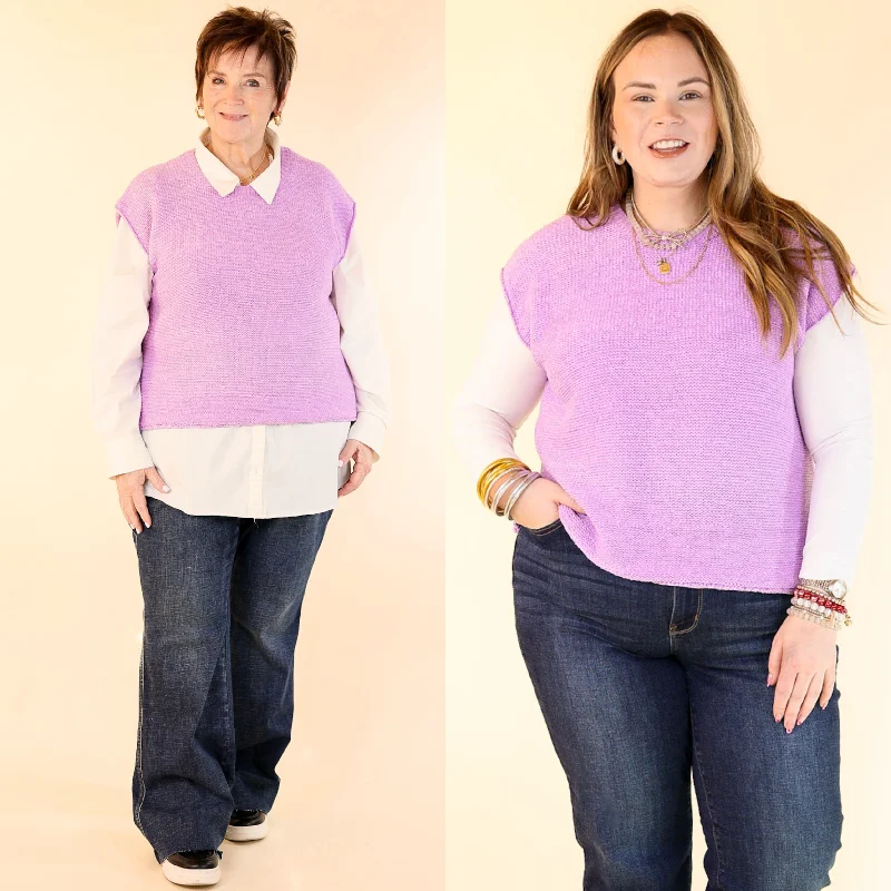 Forever Favorite Oversized Crew Neck Sweater Vest in Lavender Purple Compression