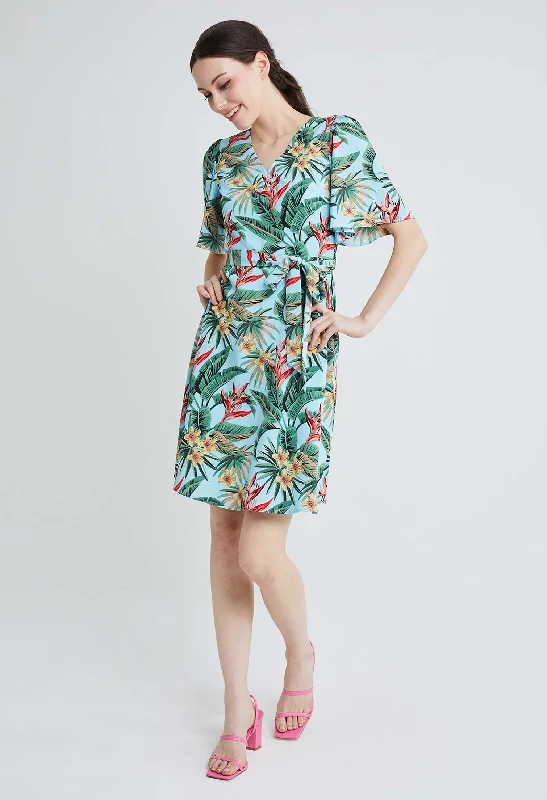 Bell Sleeve Tropical Vacay Wrap Sun Dress European