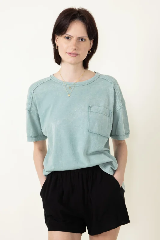 Mineral Wash Knit T-Shirt for Women in Sage | NT11108-SAGE Feminine Women's Soft 