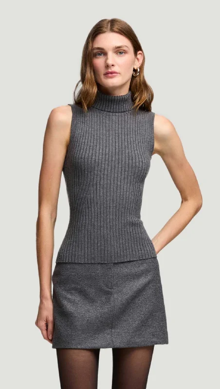 Sleeveless Turtleneck in Stretch Wool | Grey Refined Women's Hand - crafted