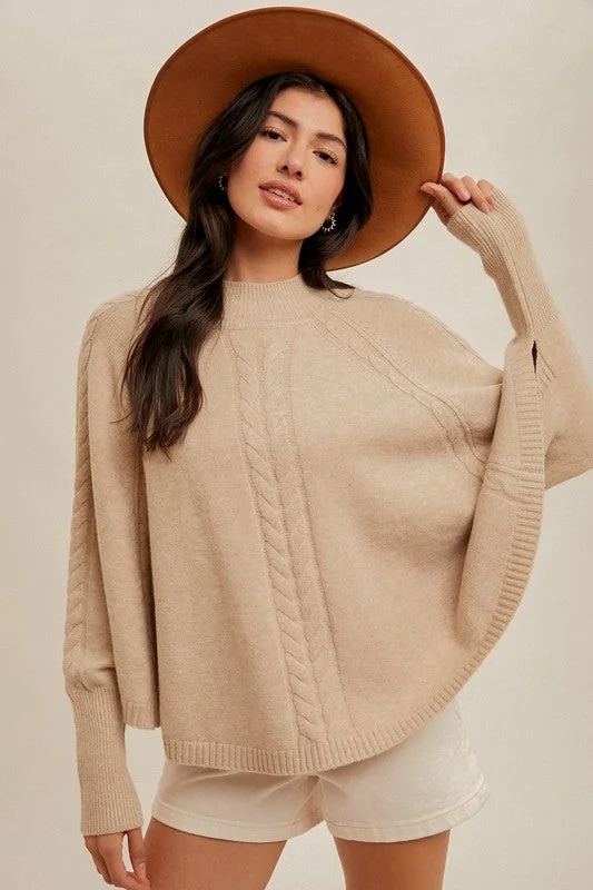 Lauren Cable Knit Sweater Poncho Tough Women's Military - inspired