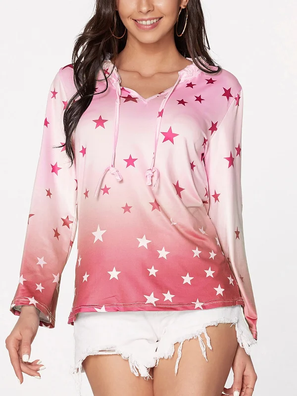 Wholesale V-Neck Long Sleeve Star T-Shirts Confident Women's High - fashion