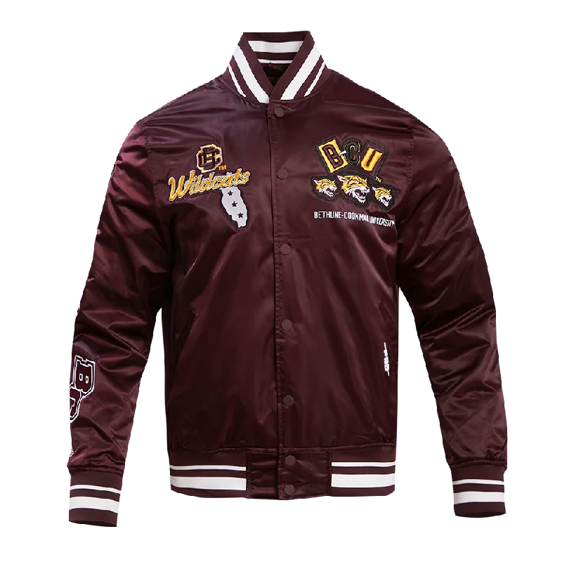 NCAA BETHUNE-COOKMAN UNIVERSITY HOMECOMING RIB MEN'S SATIN JACKET (WINE)