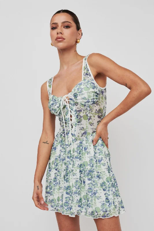 Sweet Nostalgia Laced Bodice Mini Dress Off-White Trendy Women's Oversized