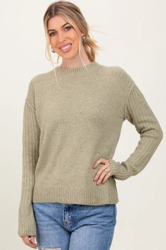 Light Olive Long Sleeve Raised Seam Sweater Country