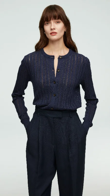 Open Cable Cardigan in Cotton | Navy Rugged Women's Outdoor 