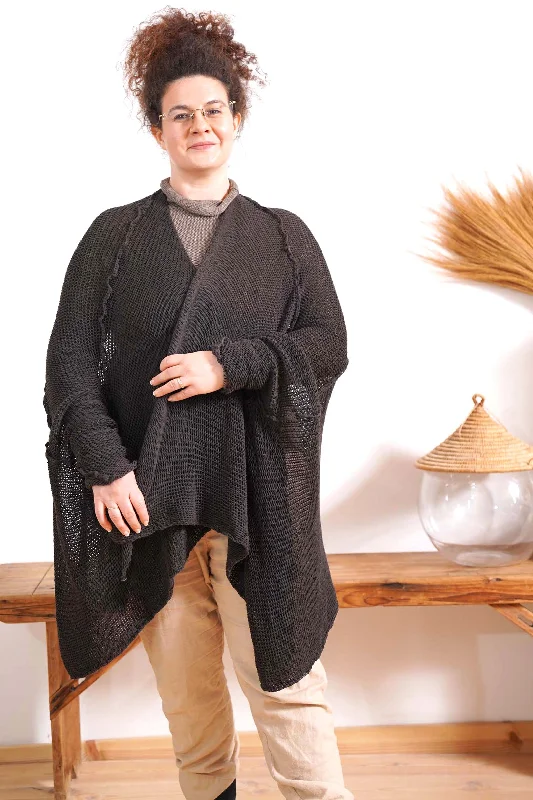 Dark Espresso Brown Oversized T Light Sweater with Pockets Sustainable Organic