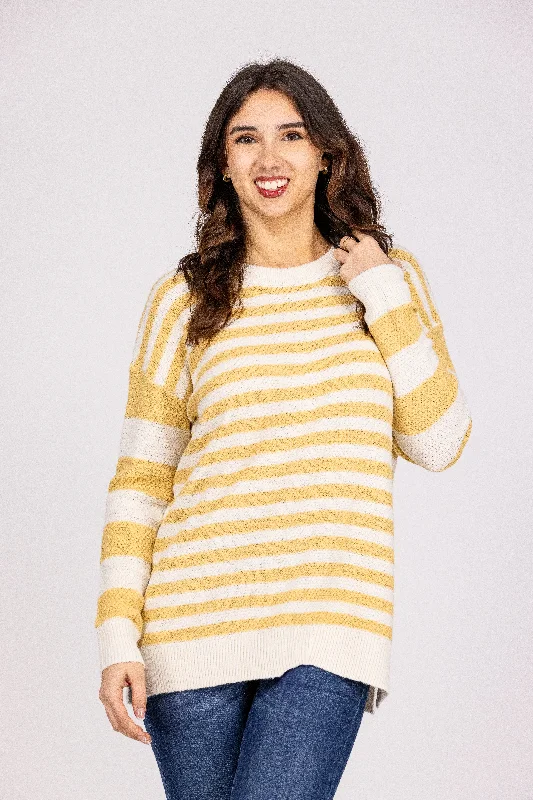 Nuzzles and Cuddles Women's Soft Striped Crew Neck Sweater