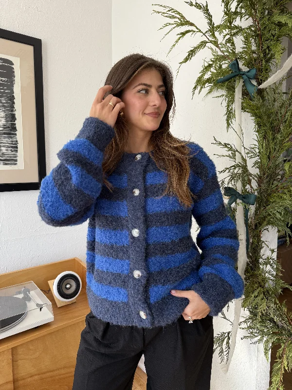 FRNCH Megane Bleu Marine Stripe Buttoned Cardigan Youthful Women's Anime - inspired