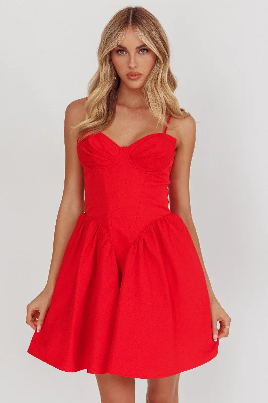 Star Signs Lace-Up Back Mini Dress Red Elegant Women's 