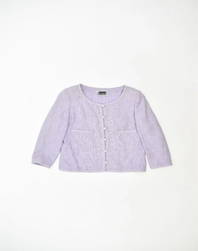 LUISA SPAGNOLI Womens 6 Button Blazer Jacket IT 42 Medium Purple Linen Confident Women's High - fashion