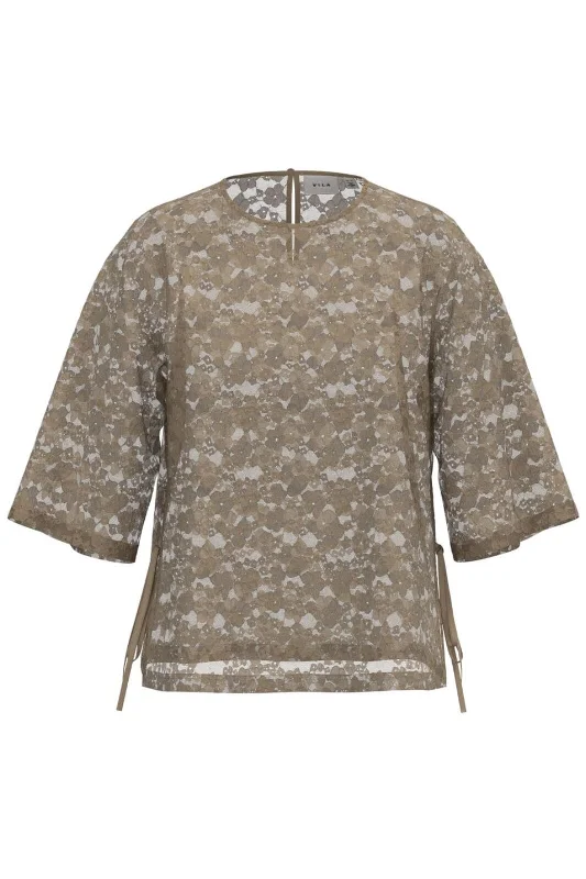 Vila - Ian 2/4 Sleeves Lace T-Shirt - 4770281 Cornstalk Monochromatic All - in - one