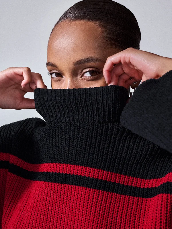 Stay Cozy Sweater Black Red Stripe Street