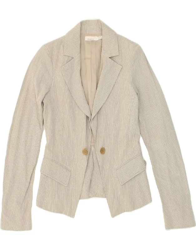 PINKO Womens Blazer Jacket UK 10 Small  Beige Striped Cotton