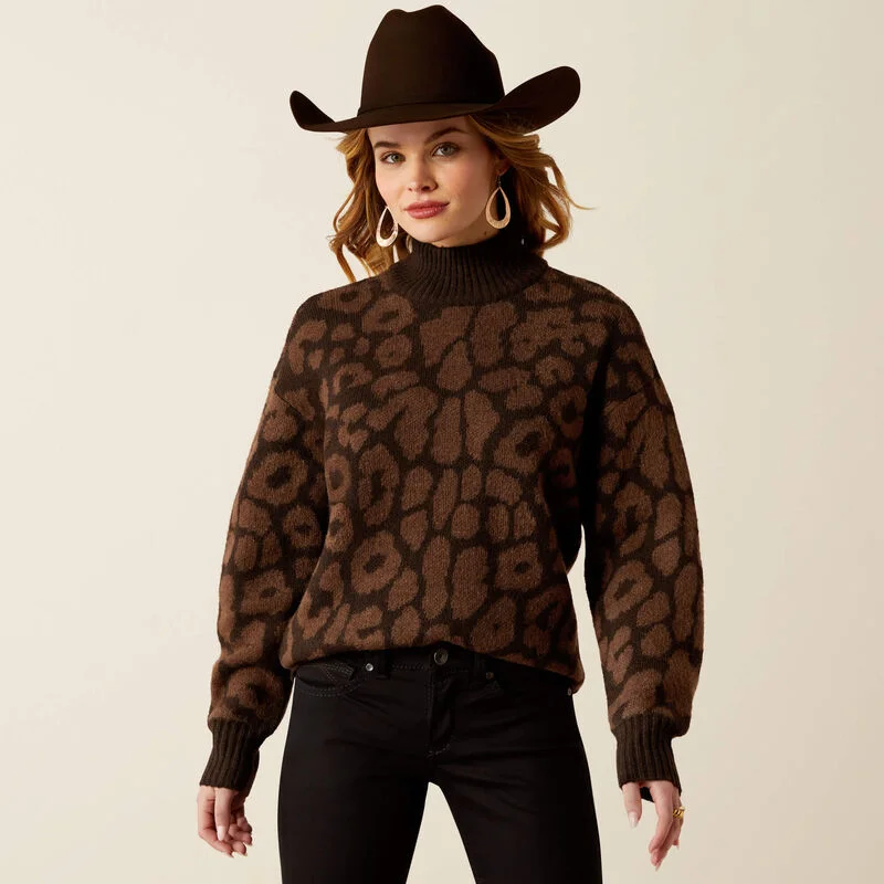 Ariat Women's Moda Turtle Neck Sweater in Mole Leopard Bohemian Women's Free