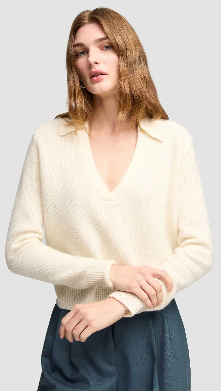 Polo Sweater in Wool Cashmere | Cream Hip Women's Retro