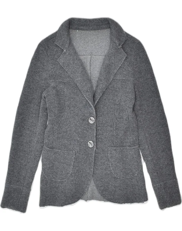 VINTAGE Womens 2 Button Blazer Jacket UK 8 Small Grey Cotton Bold Women's Statement