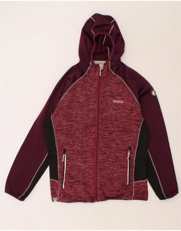 REGATTA Womens Hooded Windbreaker Jacket UK 14 Large  Burgundy Colourblock