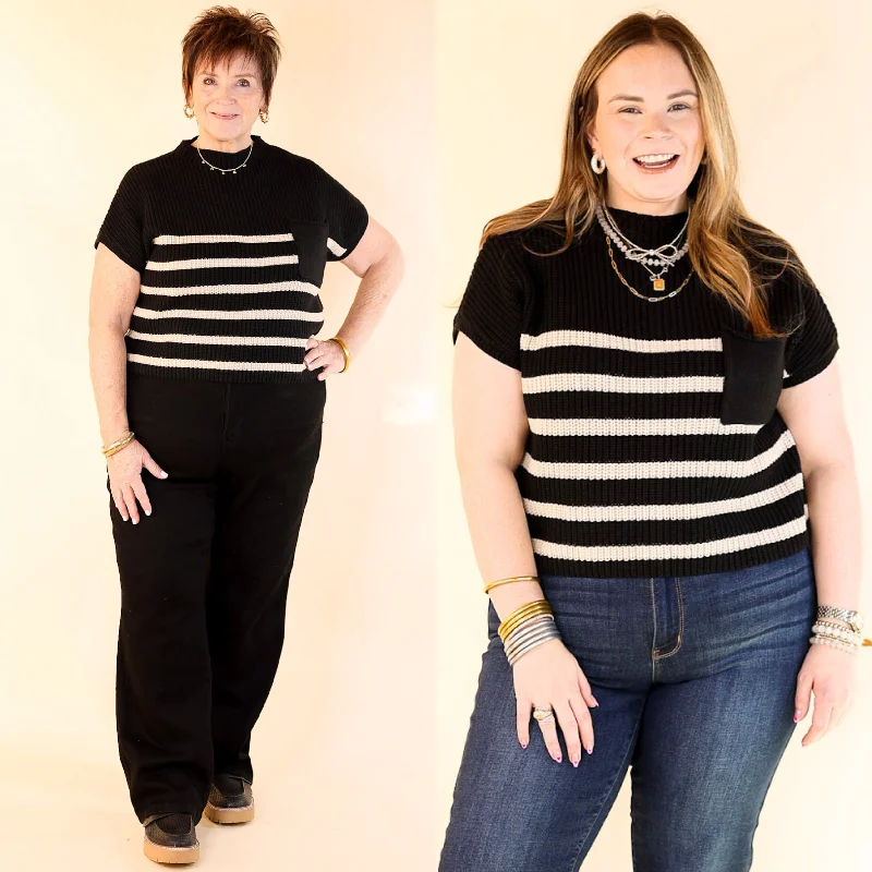 Repeat Worthy Striped Cap Sleeve Sweater in Black purpose