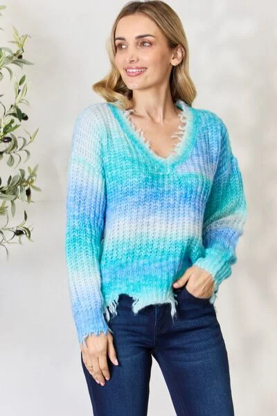 BiBi Tie Dye Frayed Hem Sweater Youthful Women's Anime - inspired