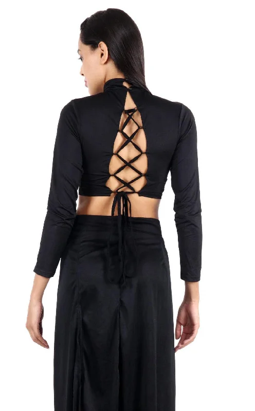 Black Solid Back Criss Cross Tie Top