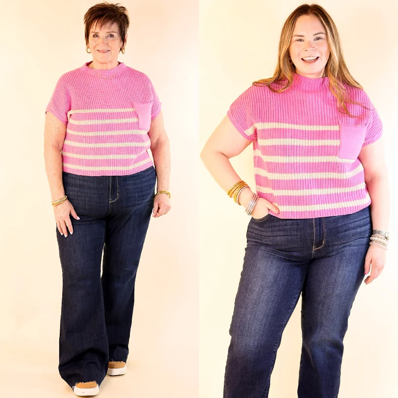 Repeat Worthy Striped Cap Sleeve Sweater in Pink French