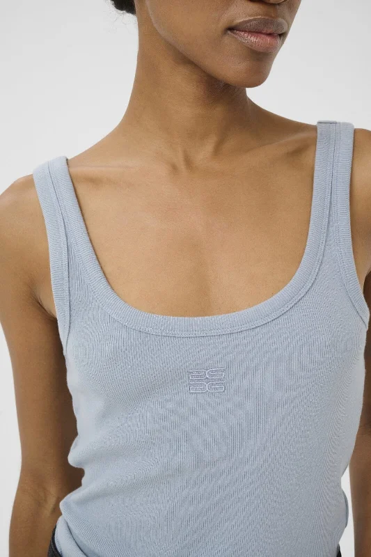 Gestuz - Gzdrew Logo Top 2.0 - 105098 Grey Blue Vintage Women's 1970S 