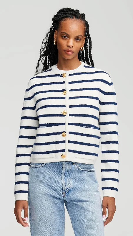 Knit Jacket in Merino Wool | Cream/Navy Stripe Unique Women's Upcycled