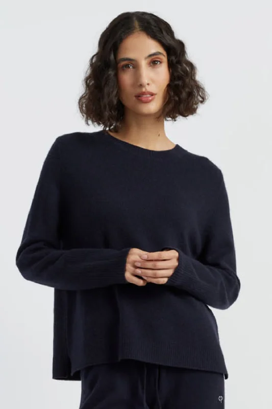 Navy Cashmere Boxy Sweater Traditional Women's Wool
