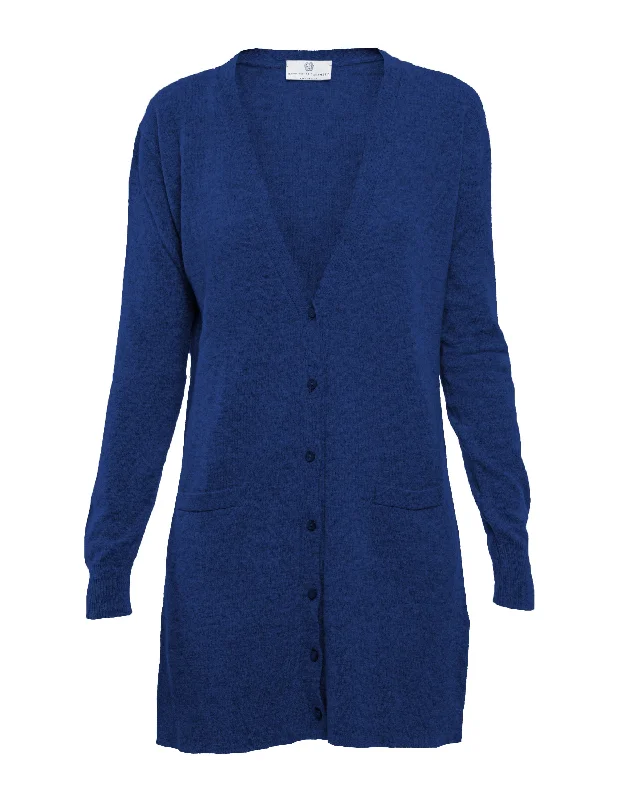 NEW FALL 24 - Women's Long Pure Cashmere Cardigan Sweater Melange Blue by Monticelli Cashmere Practical Women's Multi - 
