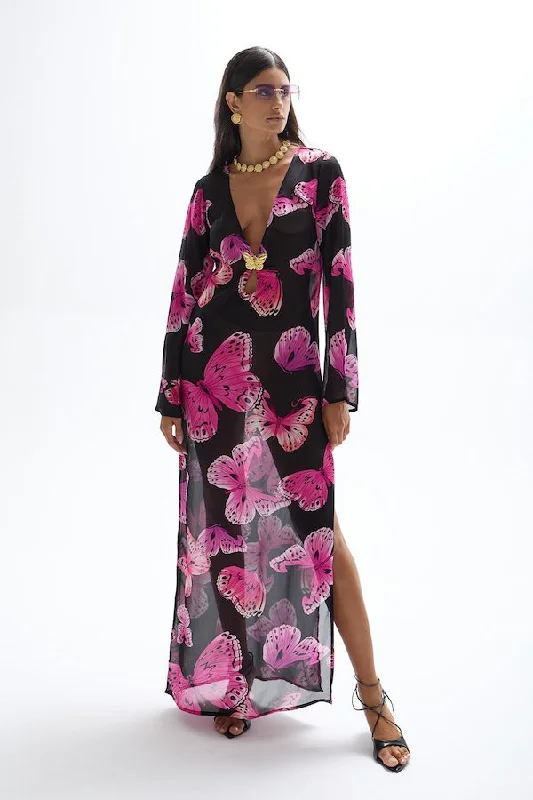 Hotline Butterfly Maxi Dress Monarch Stylish Women's Neon