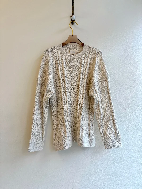 Oversized Antique White Alpaca Cable Knit Sweater (Unisex)