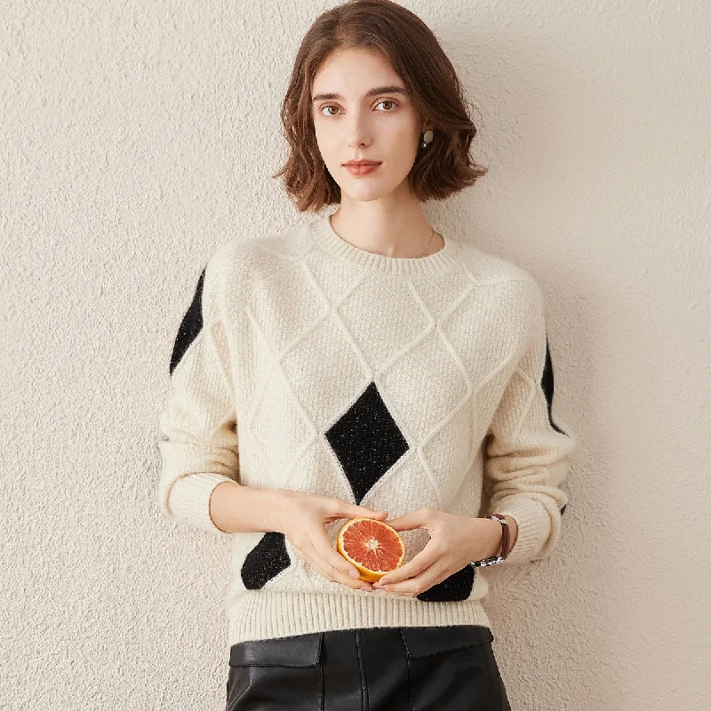 100% Cashmere Sweater with Gold&Silver Threads Preppy Women's College