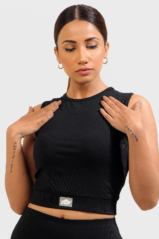 VELOCITY RIBBED CROP TOP (JET BLACK)