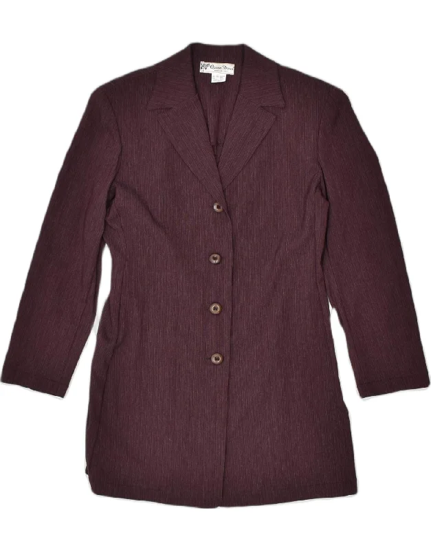 VINTAGE Womens Longline 4 Button Blazer Jacket IT 46 Large Maroon Luxurious Women's High -  end