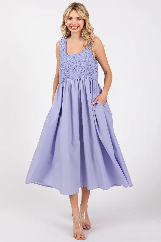 Periwinkle Textured Scoop Neck Sleeveless Midi Dress