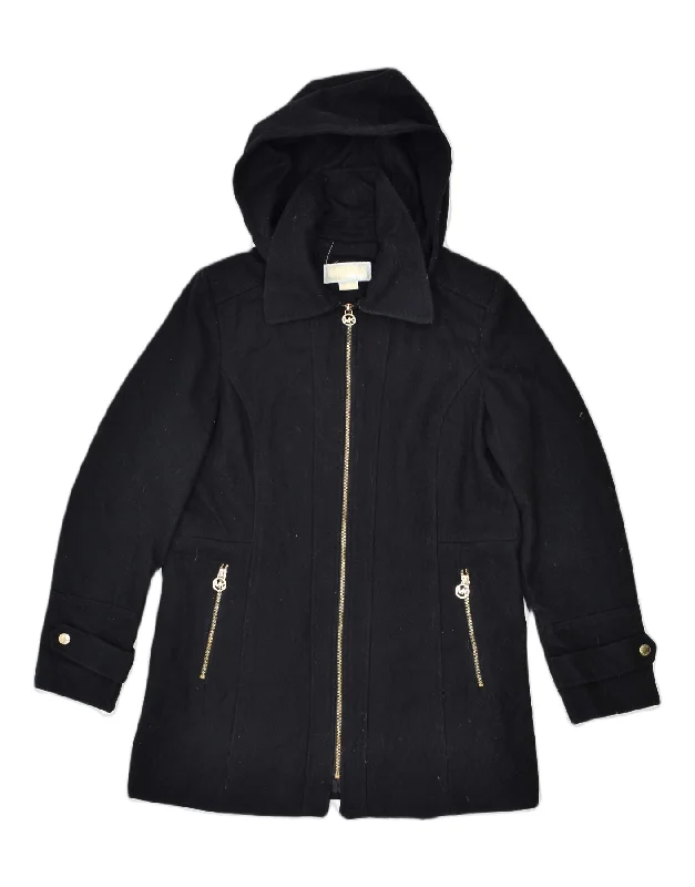 VINTAGE Womens Hooded Overcoat UK 12 Medium Black Wool Unique Women's Upcycled