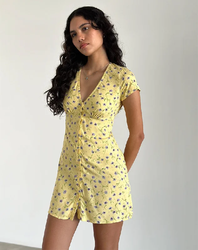 Omoni Mini Dress in Wild Flower Lemon Drop Cozy Women's Sherpa - lined