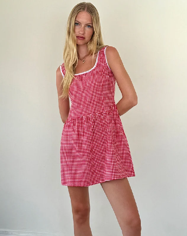 Leshi Mini Dress in Red Gingham Streetwear Style for 