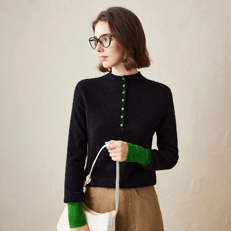 100% Cashmere Button Down Contrast Cuff Knit Sweater Earthy Women's Hemp - based