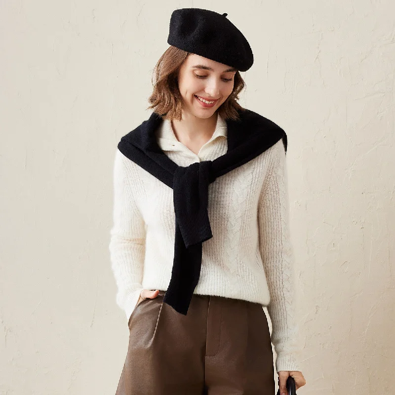 100% Cashmere Cable Knit Sweater with Button Neck Rugged Women's Outdoor 