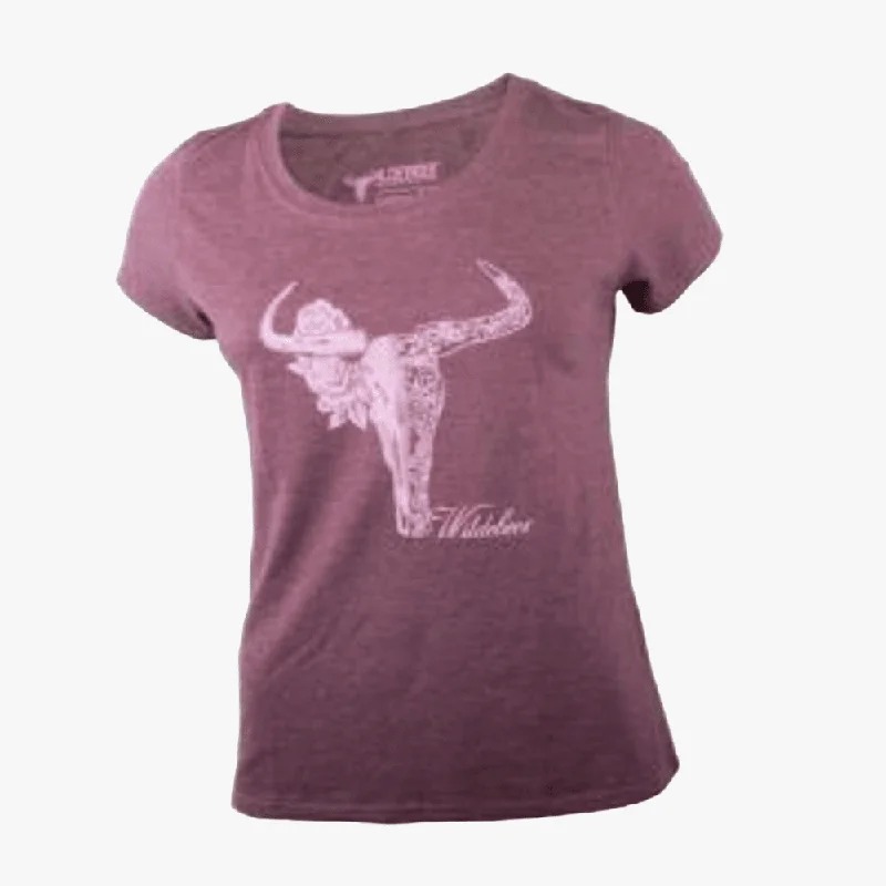 Wildebees Ladies Paisley Sketch Short Sleeve Tee Mulberry Melange Gym