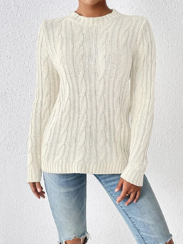 Cable-Knit Round Neck Sweater Preppy Women's College