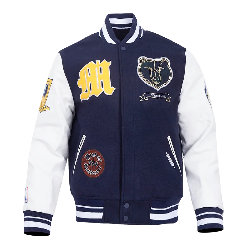 NBA MEMPHIS GRIZZLIES PRO PREP WOOL MEN'S VARSITY JACKET (MIDNIGHT NAVY/WHITE)