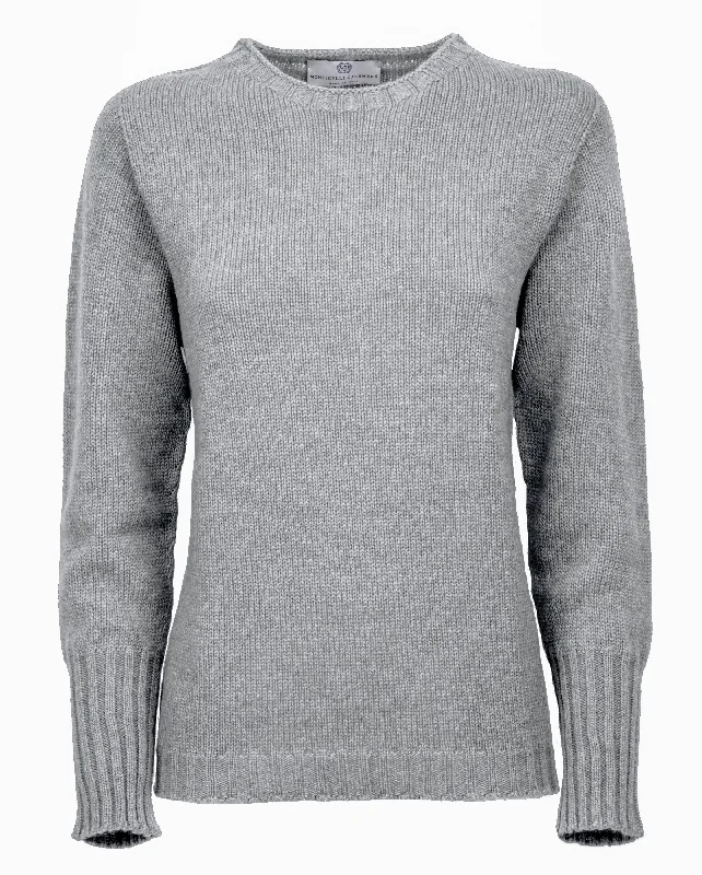 NEW FALL 24 - Women's Pure Cashmere Crew Neck Sweater Melange Gray by Monticelli Cashmere Luxurious Women's High -  end